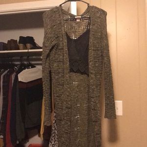 Long olive green cardigan
